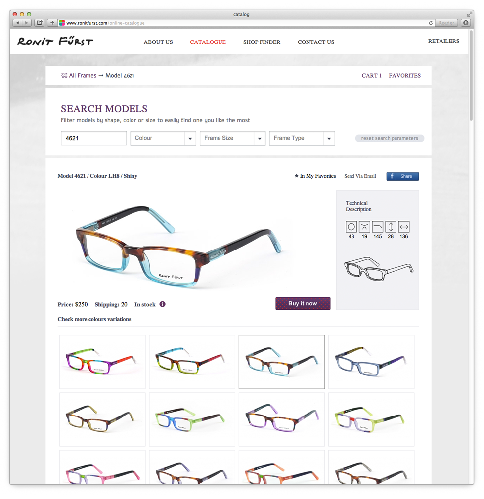 Displaying the Shape of the Glasses and the Option of Choosing Colors for Each Shape